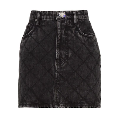 (Women) MIU MIU SS22 Black Quilted Washed Denim Mini Skirt GWD269-1Z30-F0002