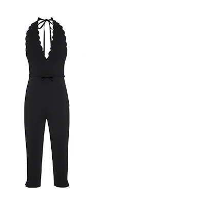 (Women) MIU MIU SS22 Black Scalloped Cady Jumpsuit. MAT74-4KT-F0002