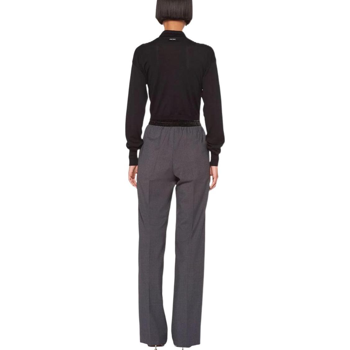 Lookbook (W) MIU MIU SS22 ブラックソリッドニットカーディガンジャケット タイ付き MMF575-10Q4-F0002