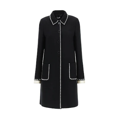 (Women) MIU MIU SS22 Black Studded Long Sleeve Coat. MS1883-1ZV7-F0002