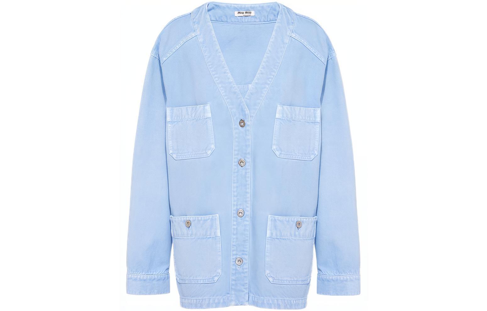 (Women) MIU MIU SS22  Blue Jacket with Printed Logo Decoration. ML837-1Z7Y-F0076