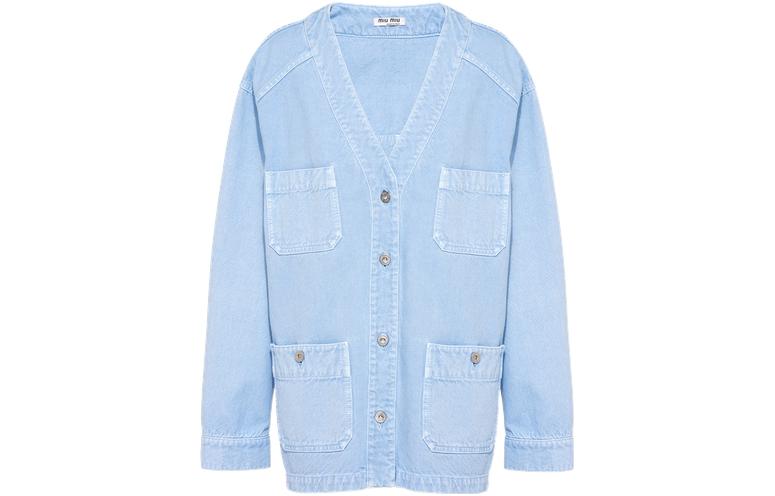 Order (Women) MIU MIU SS22  Blue Jacket with Printed Logo Decoration. ML837-1Z7Y-F0076