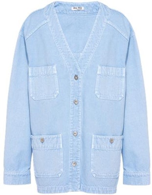 (Women) MIU MIU SS22 Blue Jacket with Printed Logo Decoration. ML837-1Z7Y-F0076 Order (Women) MIU MIU SS22 Blue Jacket with Printed Logo Decoration. ML837-1Z7Y-F0076