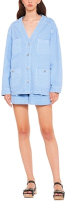 (Women) MIU MIU SS22 Blue Jacket with Printed Logo Decoration. ML837-1Z7Y-F0076 Lookbook (Women) MIU MIU SS22 Blue Jacket with Printed Logo Decoration. ML837-1Z7Y-F0076