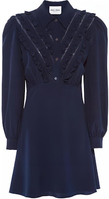 (W) MIU MIU SS22 蓝色荷叶边丝绸长袖连衣裙 MF4602-1K9D-F0008 Buy (W) MIU MIU SS22 蓝色荷叶边丝绸长袖连衣裙 MF4602-1K9D-F0008