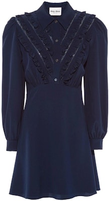 (W) MIU MIU SS22 蓝色荷叶边丝绸长袖连衣裙 MF4602-1K9D-F0008 Order (W) MIU MIU SS22 蓝色荷叶边丝绸长袖连衣裙 MF4602-1K9D-F0008