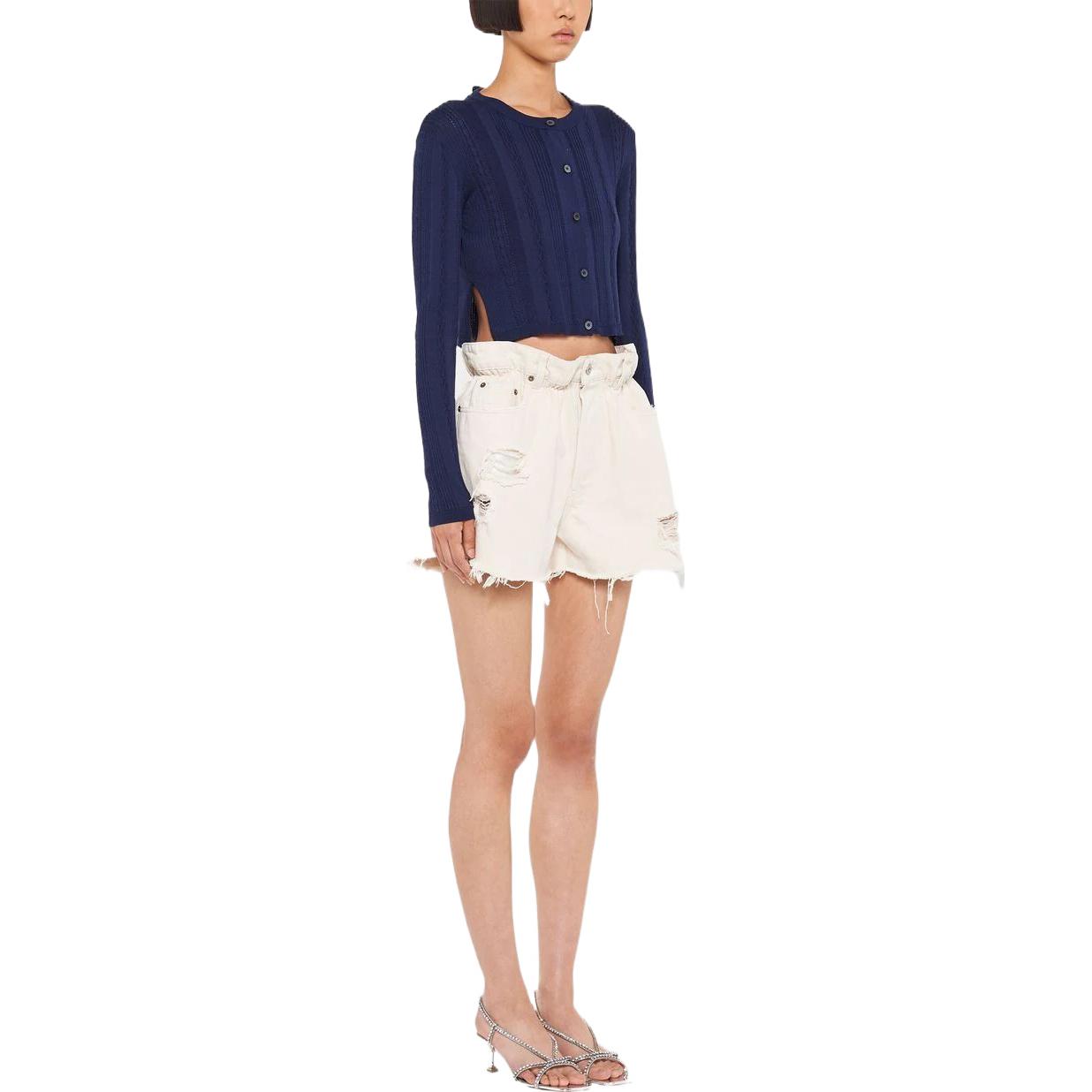 Purchase (W) MIU MIU SS22 Kardi Slim-Fit Sutera Kapas Biru dengan Reben Belakang. MMF579-10RD-F0008