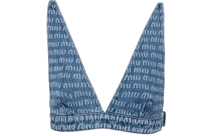 Order (W) MIU MIU SS22 蓝色V领印花牛仔马甲背心上衣。 GWT037-10DP-F0013