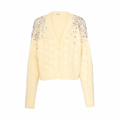 (Women) MIU MIU SS22 Cashmere Knit Sweater Cream Color MMF588-10XK-F0061