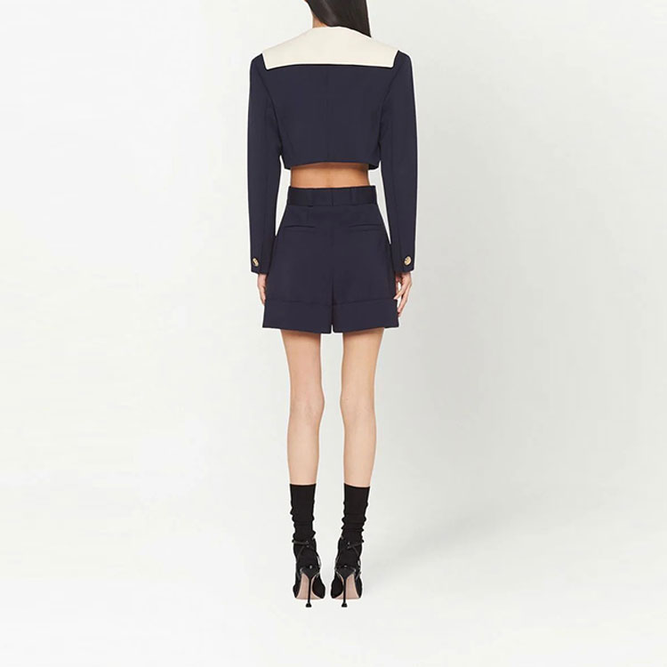 Shop (W) MIU MIU SS22 海軍藍羊毛短版西裝外套。 MH175-41R1-F0008