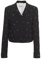 (Women) MIU MIU SS22 Crystal Embellished Cropped Black Cardigan Jacket. MH1789-10BD-F0002 (Women) MIU MIU SS22 Crystal Embellished Cropped Black Cardigan Jacket. MH1789-10BD-F0002