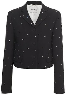 (W) MIU MIU SS22 Jaket Kardigan Hitam Berhias Kristal Pendek. MH1789-10BD-F0002 Buy (W) MIU MIU SS22 Jaket Kardigan Hitam Berhias Kristal Pendek. MH1789-10BD-F0002