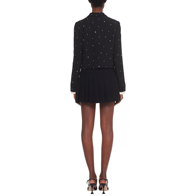 Shop (W) MIU MIU SS22 Jaket Kardigan Hitam Berhias Kristal Pendek. MH1789-10BD-F0002