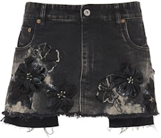 (Women) MIU MIU SS22 Floral Appliqué Distressed Denim Skirt Black GWD278-10BI-F0002 (Women) MIU MIU SS22 Floral Appliqué Distressed Denim Skirt Black GWD278-10BI-F0002