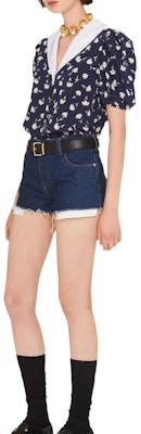 (W) MIU MIU SS22 Baju Lengan Pendek Biru Bercorak Bunga dengan Perlindungan Matahari. MK1670-10BT-F069Q Purchase (W) MIU MIU SS22 Baju Lengan Pendek Biru Bercorak Bunga dengan Perlindungan Matahari. MK1670-10BT-F069Q