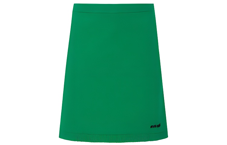 (Women) MIU MIU SS22  Green Casual Short Skirt with Minimalist Letter Print. MMG381-10O3-F0089