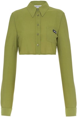 (Women) MIU MIU SS22 Green Long Sleeve Crop Sun Protection Shirt. MK1649-1ZLL-F0613 Order (Women) MIU MIU SS22 Green Long Sleeve Crop Sun Protection Shirt. MK1649-1ZLL-F0613