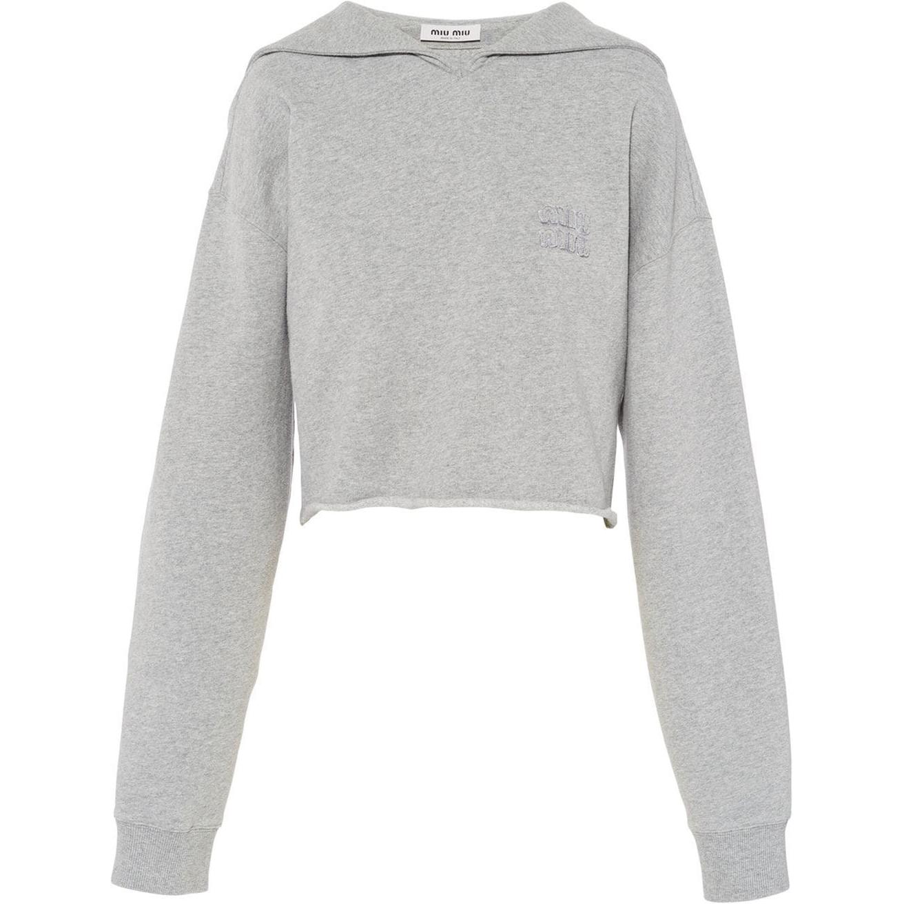 (Women) MIU MIU SS22  Grey Embroidered Letter Long-Sleeve Sweatshirt. MJL868-102J-F0031