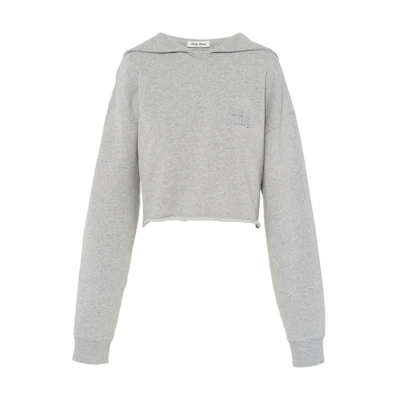 (Women) MIU MIU SS22 Grey Embroidered Letter Long-Sleeve Sweatshirt. MJL868-102J-F0031