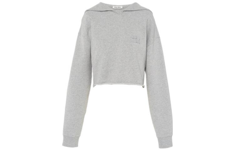 Order (Women) MIU MIU SS22  Grey Embroidered Letter Long-Sleeve Sweatshirt. MJL868-102J-F0031
