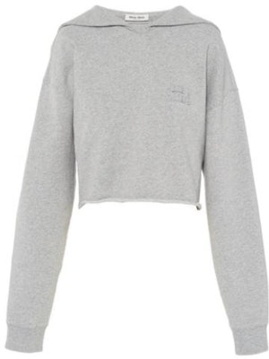 (Women) MIU MIU SS22 Grey Embroidered Letter Long-Sleeve Sweatshirt. MJL868-102J-F0031 Order (Women) MIU MIU SS22 Grey Embroidered Letter Long-Sleeve Sweatshirt. MJL868-102J-F0031
