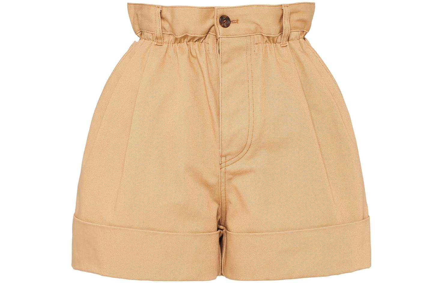 (Women) MIU MIU SS22  Khaki Cotton Twill Loose Shorts MP1377-672-F0151