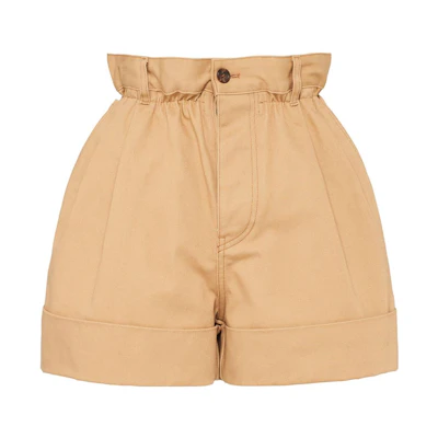 (Women) MIU MIU SS22 Khaki Cotton Twill Loose Shorts MP1377-672-F0151