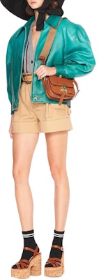(Women) MIU MIU SS22 Khaki Cotton Twill Loose Shorts MP1377-672-F0151 Lookbook (Women) MIU MIU SS22 Khaki Cotton Twill Loose Shorts MP1377-672-F0151