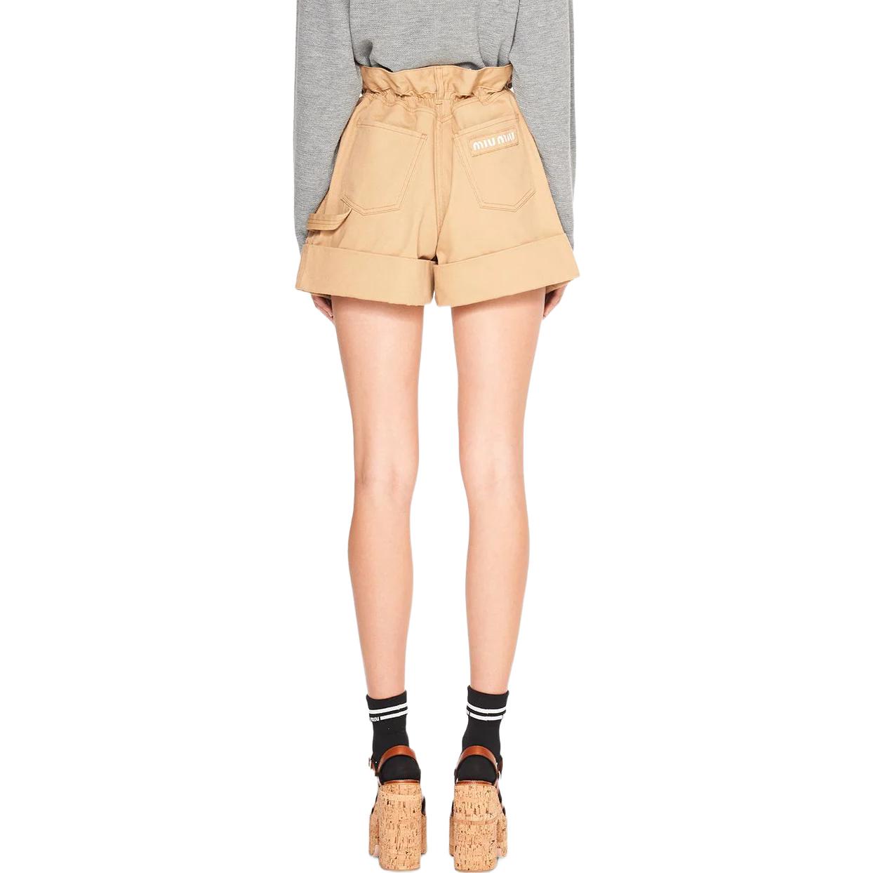 Shop (W) MIU MIU SS22 Shorts Khaki de Algodón Twill Holgados. MP1377-672-F0151