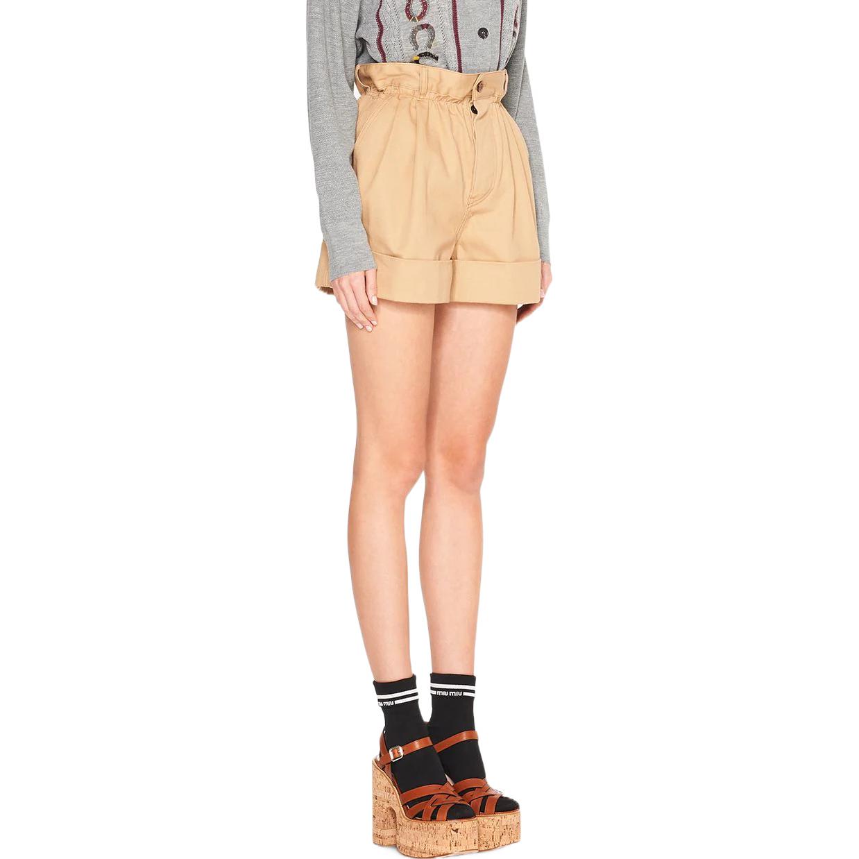 Purchase (W) MIU MIU SS22 Shorts Khaki de Algodón Twill Holgados. MP1377-672-F0151