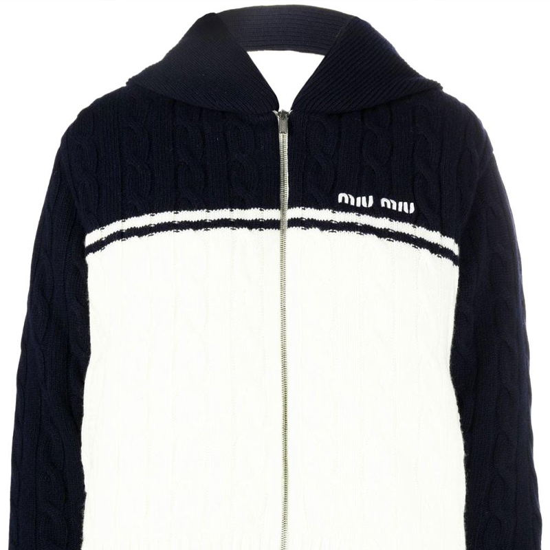 Details for (Women) MIU MIU SS22  Logo Hooded Puffer Jacket Black/White ML86011GP-F022X