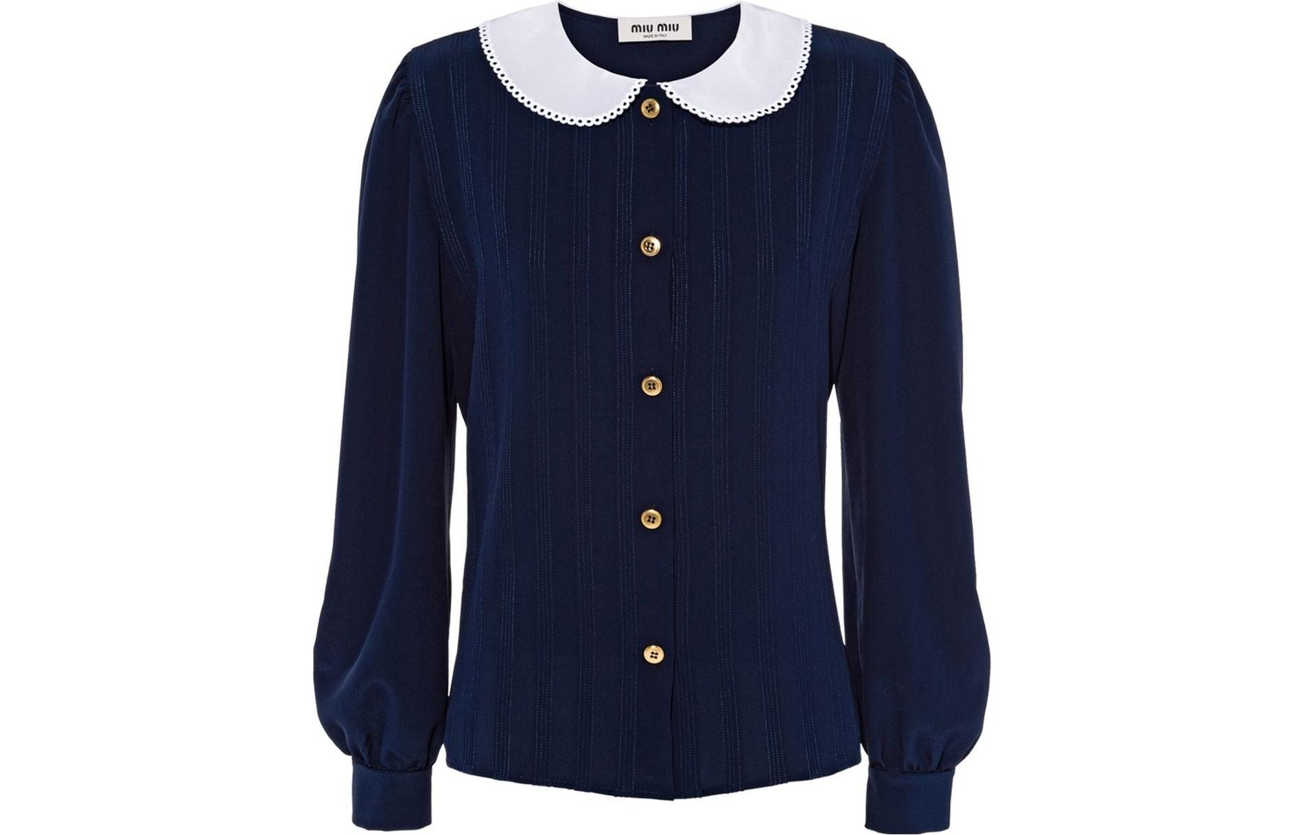 (Women) MIU MIU SS22  Navy Blue Lace Cuff Long Sleeve UV Protection Shirt MK167-1102-F0008