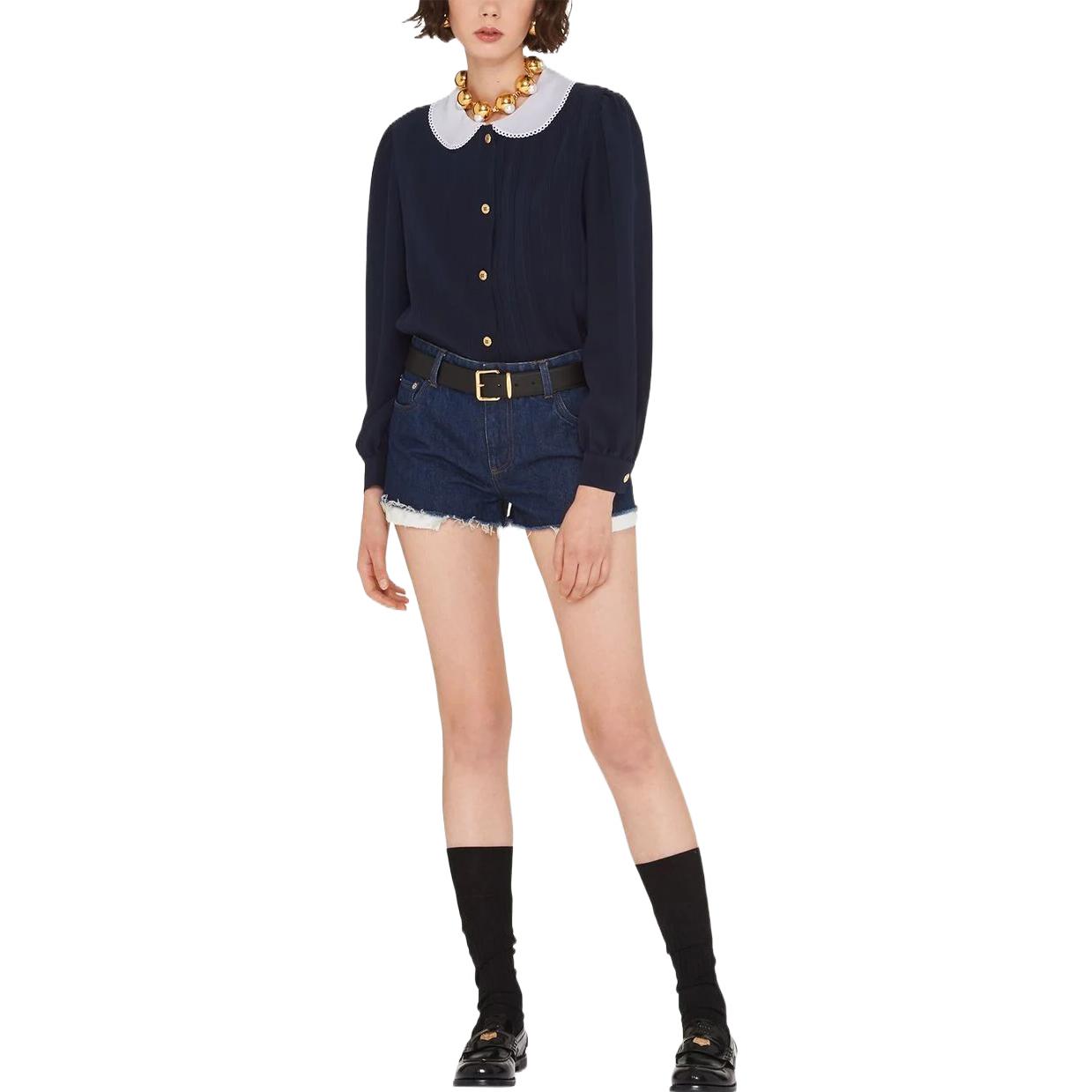 (Women) MIU MIU SS22  Navy Blue Lace Cuff Long Sleeve UV Protection Shirt MK167-1102-F0008 圖 3