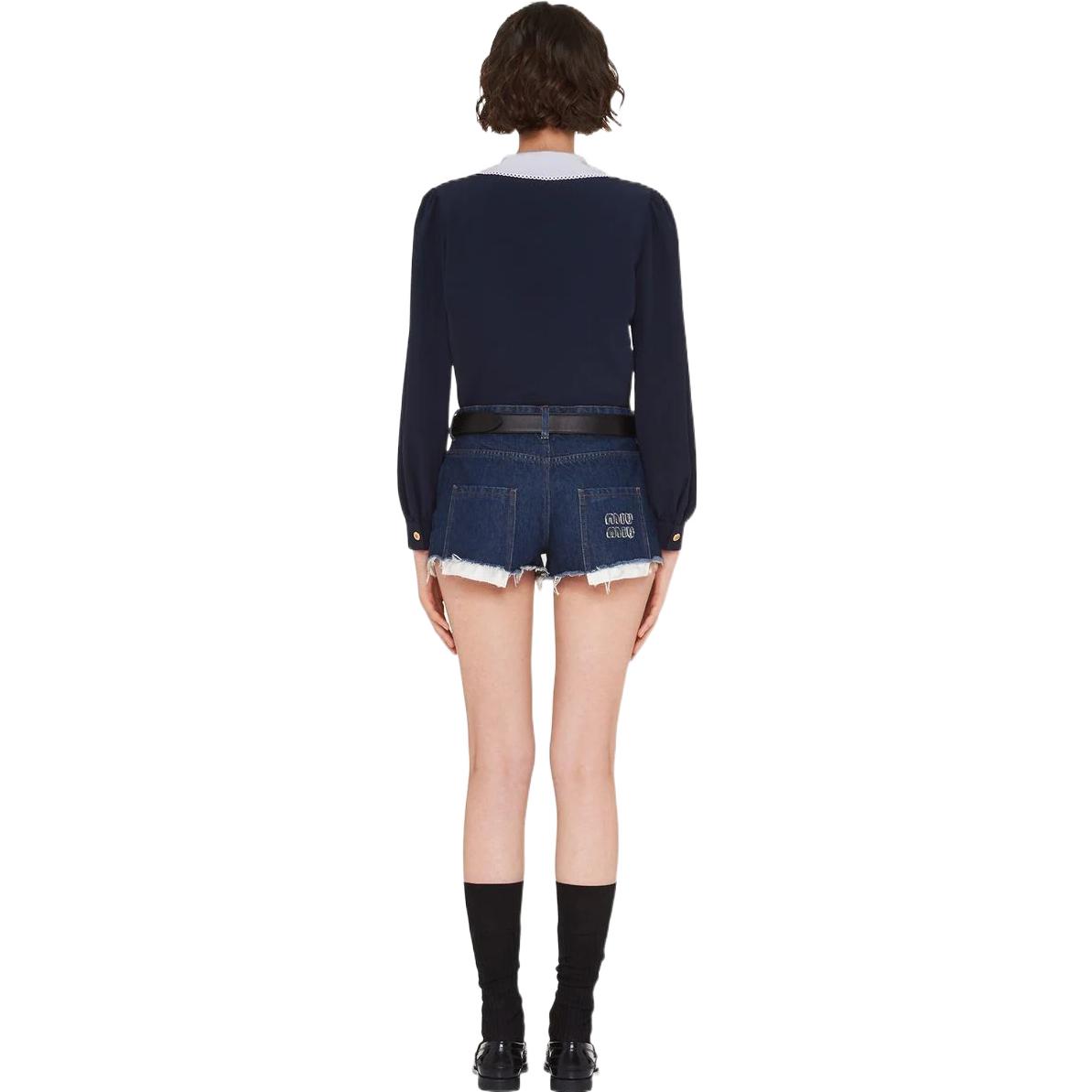 (Women) MIU MIU SS22  Navy Blue Lace Cuff Long Sleeve UV Protection Shirt MK167-1102-F0008 圖 4