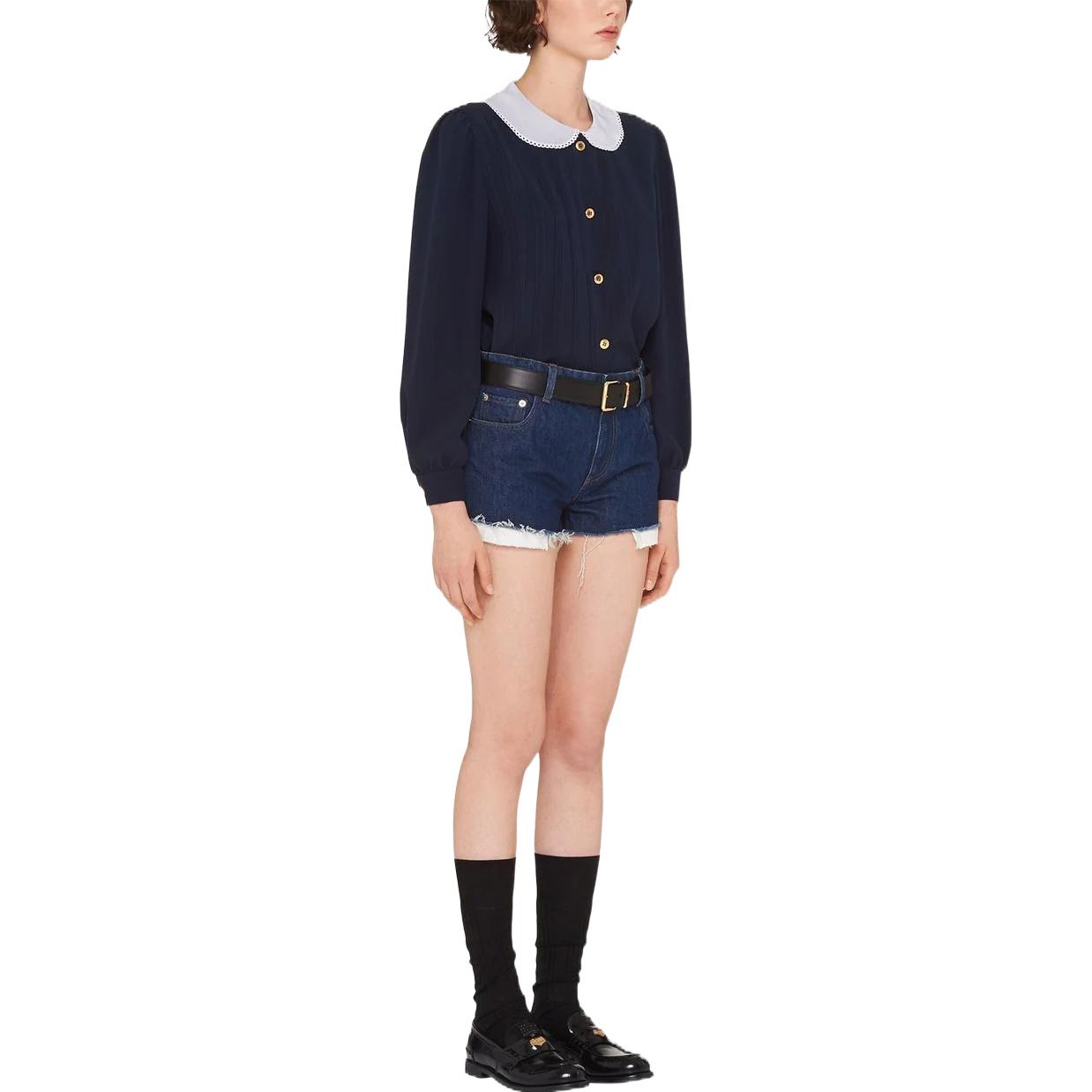 (Women) MIU MIU SS22  Navy Blue Lace Cuff Long Sleeve UV Protection Shirt MK167-1102-F0008 圖 5