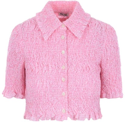 (W) MIU MIU SS22 ピンク 無地 クロップド ボタンダウン 半袖トップス MK1620-2AP2-F0028 Order (W) MIU MIU SS22 ピンク 無地 クロップド ボタンダウン 半袖トップス MK1620-2AP2-F0028