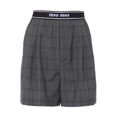(Women) MIU MIU SS22 Plaid Bermuda Casual Shorts Slate Gray. MP1547-10KS-F0480