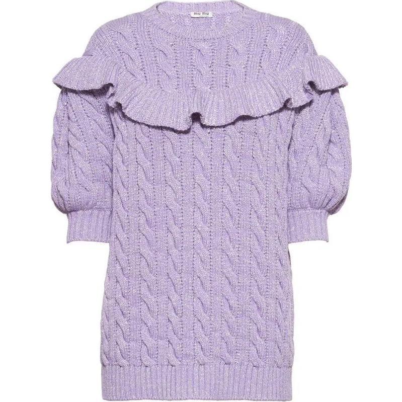 (Women) MIU MIU SS22  Purple Ruffled Knit Sweater MML5411-0AE-F0014