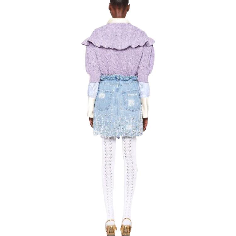 Shop (Women) MIU MIU SS22  Purple Ruffled Knit Sweater MML5411-0AE-F0014