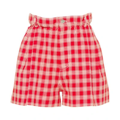 (Women) MIU MIU SS22 Red Checkered Paperbag Shorts MP1536-6J1-F0976