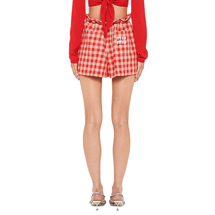 Shop (W) MIU MIU SS22 Shorts Rojos de Cuadros estilo Paperbag MP1536-6J1-F0976