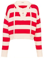 (Women) MIU MIU SS22 Red Colorblock Striped V-Neck Cashmere Sweater. MML575-10TH-F0970 (Women) MIU MIU SS22 Red Colorblock Striped V-Neck Cashmere Sweater. MML575-10TH-F0970