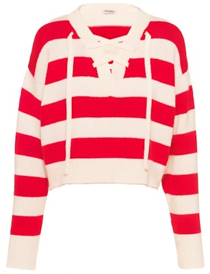 (W) MIU MIU 2022春夏 红色拼色条纹V领羊绒毛衣。 MML575-10TH-F0970 Buy (W) MIU MIU 2022春夏 红色拼色条纹V领羊绒毛衣。 MML575-10TH-F0970
