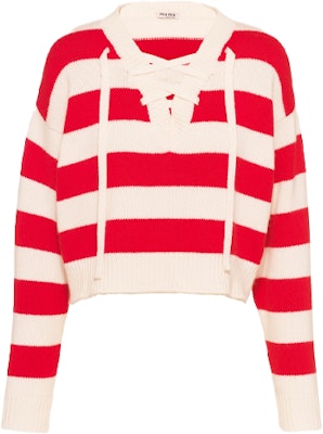 (W) MIU MIU 2022春夏 红色拼色条纹V领羊绒毛衣。 MML575-10TH-F0970 Order (W) MIU MIU 2022春夏 红色拼色条纹V领羊绒毛衣。 MML575-10TH-F0970