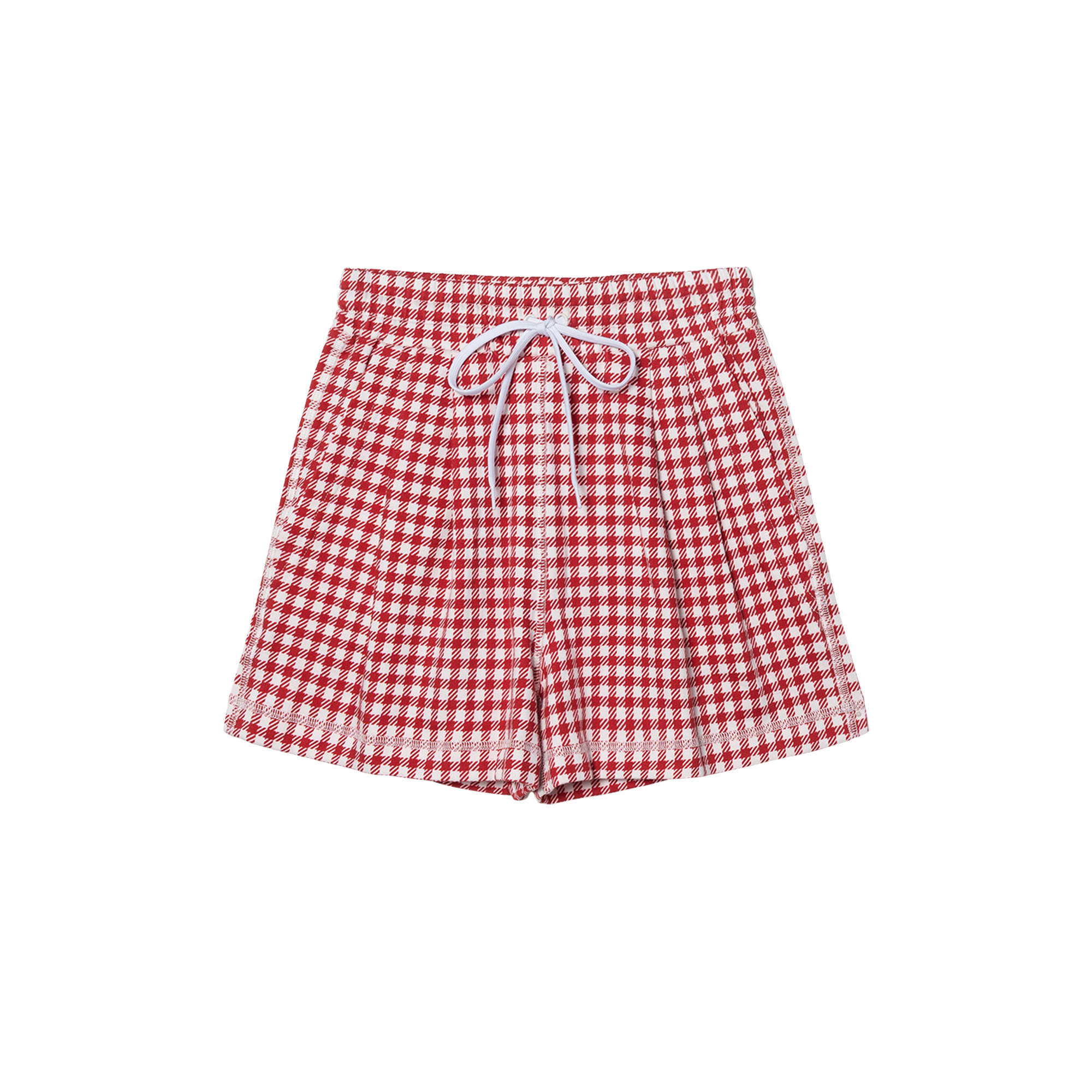 (Women) MIU MIU SS22  Red Plaid Cotton Shorts with Logo Print. MJP271-10OP-F0976