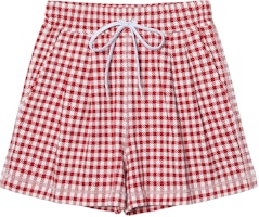 (Women) MIU MIU SS22 Red Plaid Cotton Shorts with Logo Print. MJP271-10OP-F0976 (Women) MIU MIU SS22 Red Plaid Cotton Shorts with Logo Print. MJP271-10OP-F0976