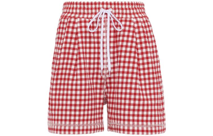 Order (W) Pantalones Cortos de Algodón Cuadros Rojos MIU MIU SS22 con Logo Impreso. MJP271-10OP-F0976