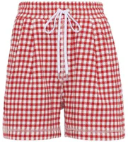 Order (W) MIU MIU SS22 紅色格紋棉質短褲附logo印花 MJP271-10OP-F0976
