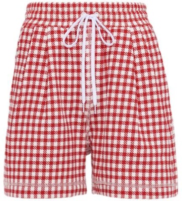 (Women) MIU MIU SS22 Red Plaid Cotton Shorts with Logo Print. MJP271-10OP-F0976 Order (Women) MIU MIU SS22 Red Plaid Cotton Shorts with Logo Print. MJP271-10OP-F0976