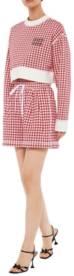 (Women) MIU MIU SS22 Red Plaid Cotton Shorts with Logo Print. MJP271-10OP-F0976 Lookbook (Women) MIU MIU SS22 Red Plaid Cotton Shorts with Logo Print. MJP271-10OP-F0976